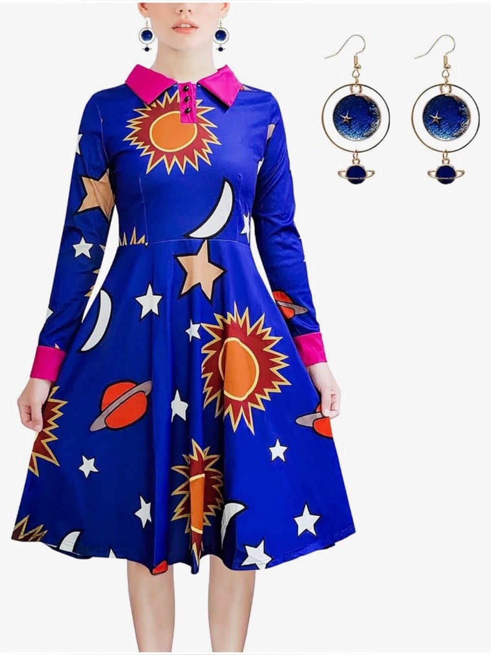 Ms. Frizzle/Blue Space-Print with Tights and Earrings- Plus Size